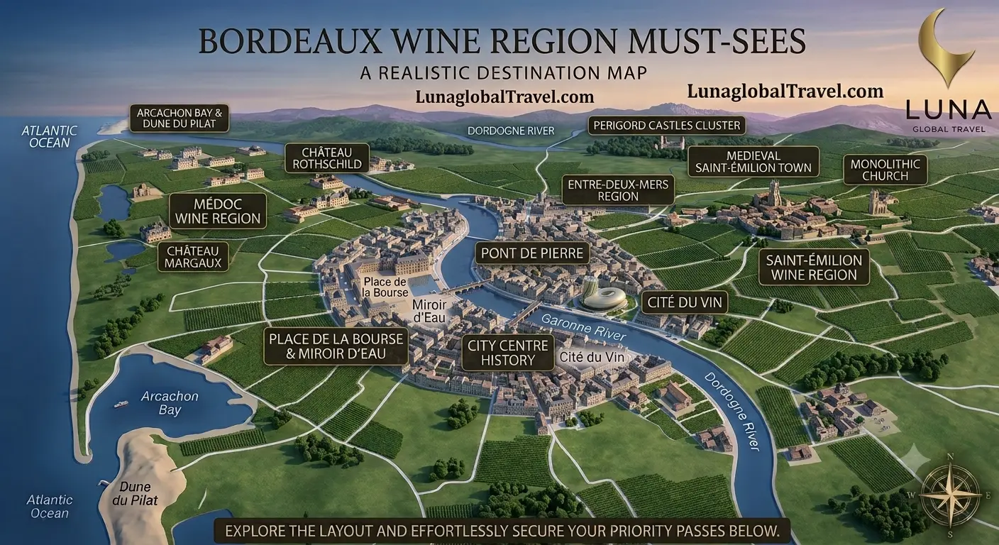 Bordeaux Must-Sees - Realistic Destination Map by Luna Global Travel