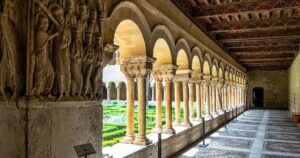 The cloister of Santo Domingo de Silos Abbey at Burgos, Spain.
